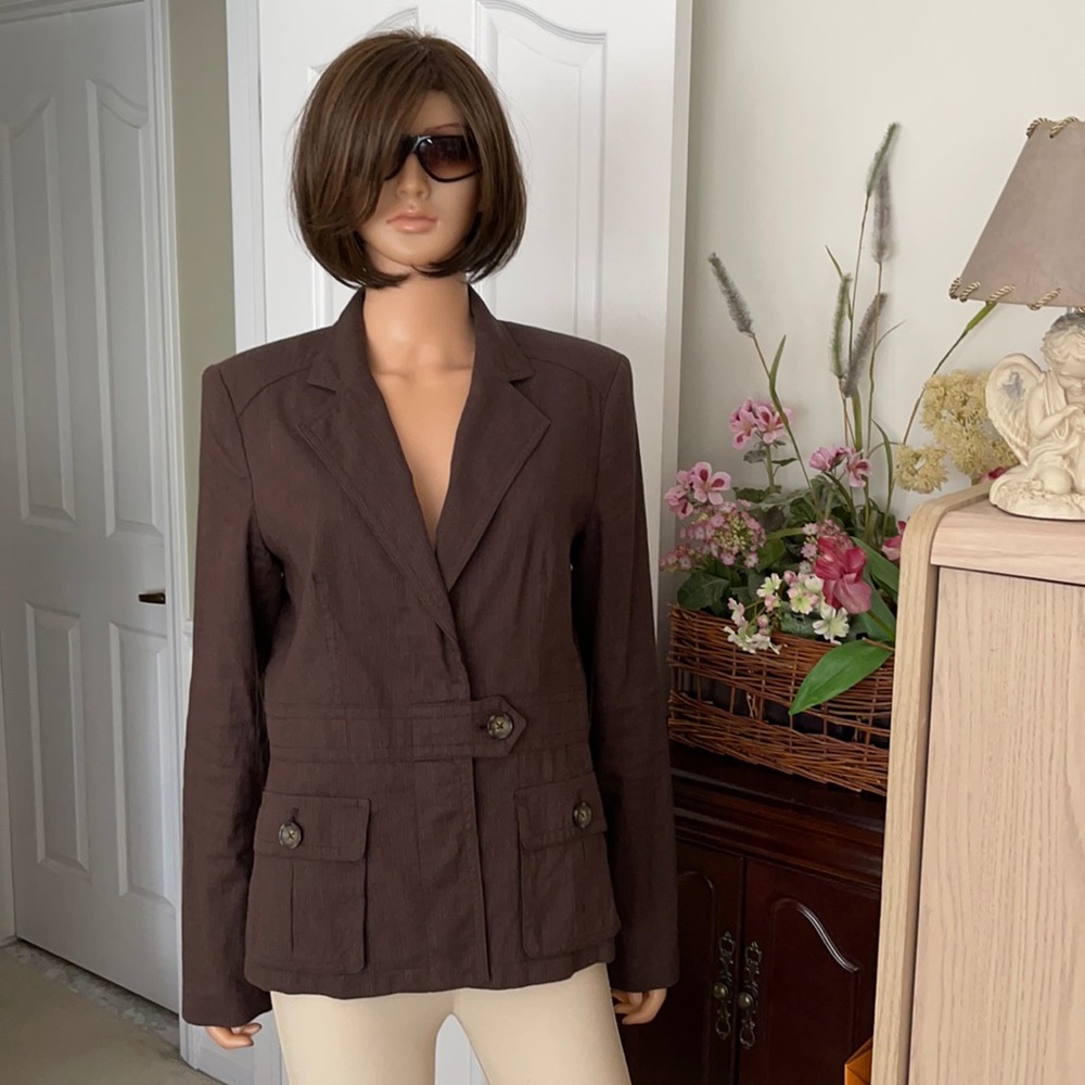 Banana Republic Linen Cotton Brown Pinstriped Blazer - Picture 2 of 9